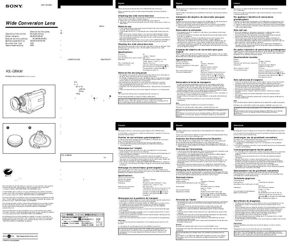 Mode d'emploi SONY VCL-CZ0630