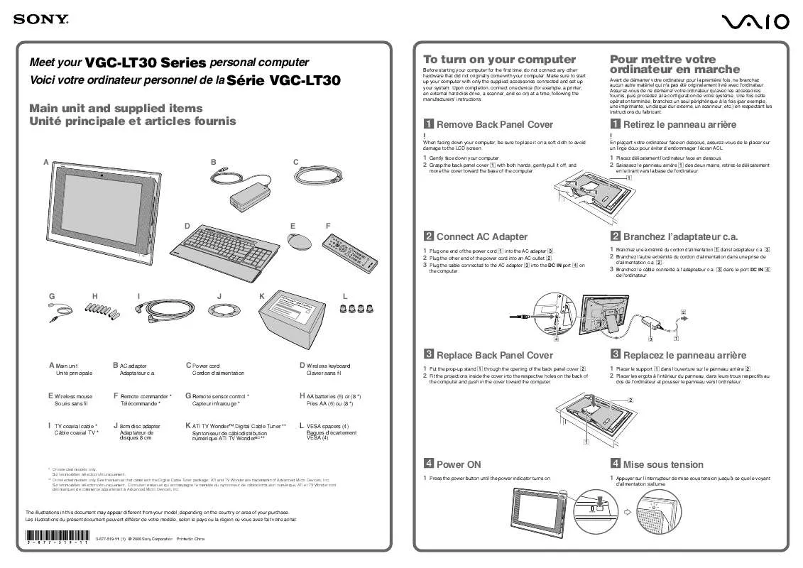 Mode d'emploi SONY VAIO VGC-LT32E