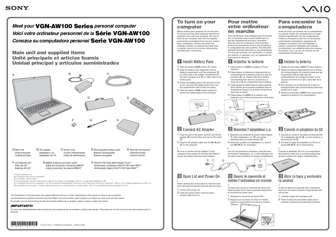 Mode d'emploi SONY VAIO VGN-AW110N/H