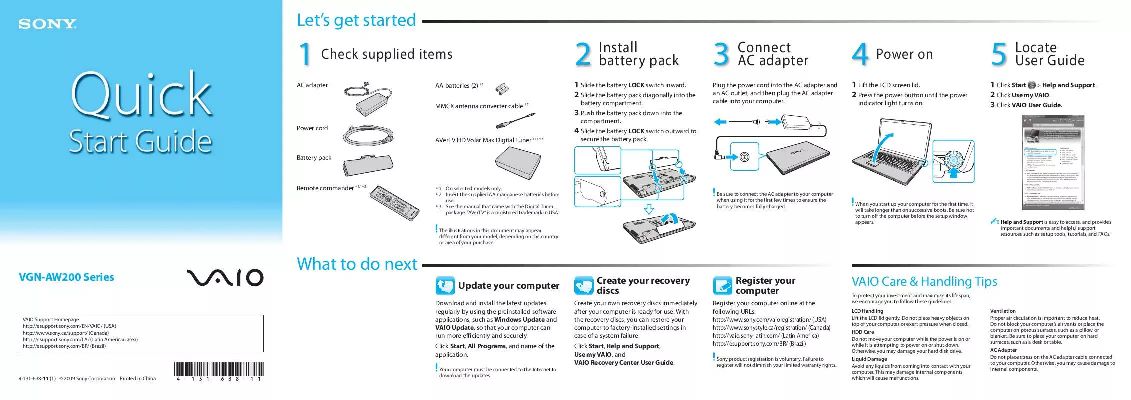 Mode d'emploi SONY VAIO VGN-AW210J