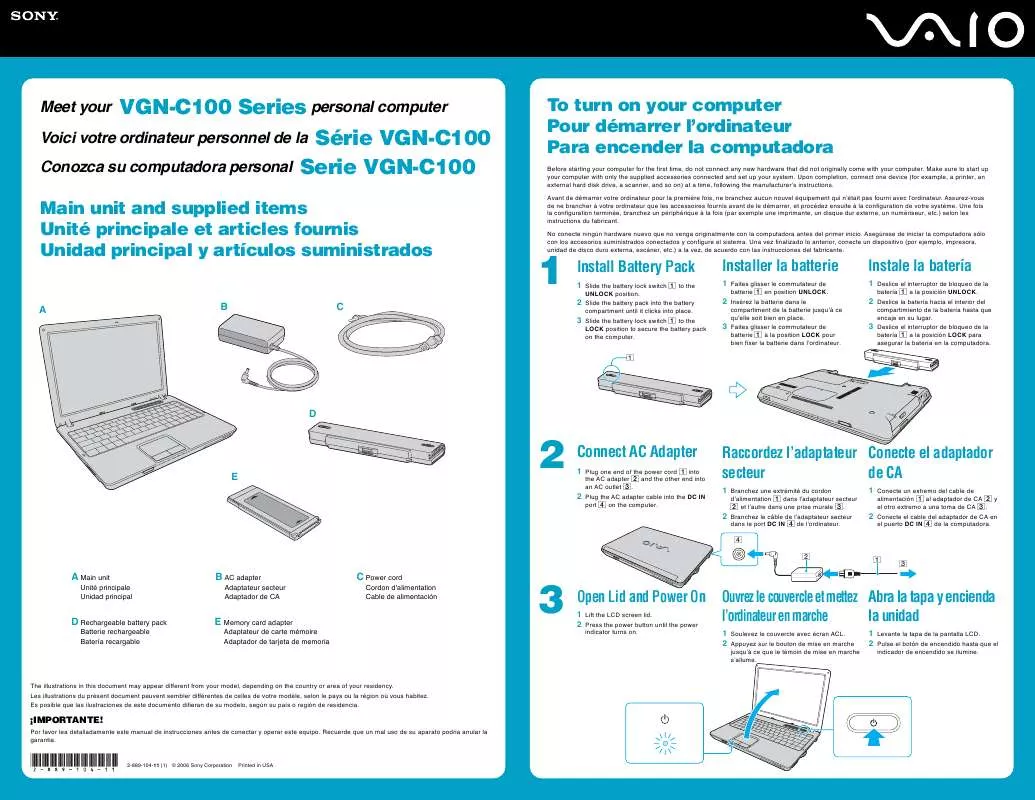 Mode d'emploi SONY VAIO VGN-C140G