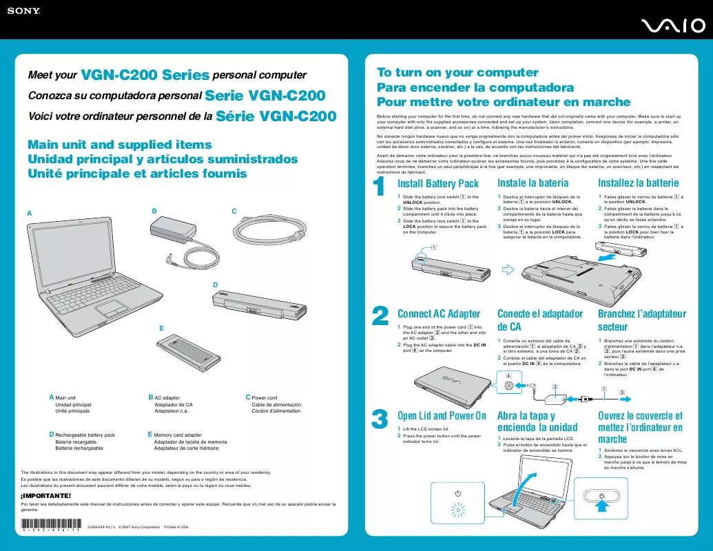 Mode d'emploi SONY VAIO VGN-C210E