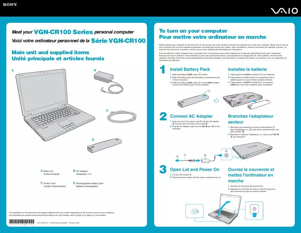 Mode d'emploi SONY VAIO VGN-CR116E