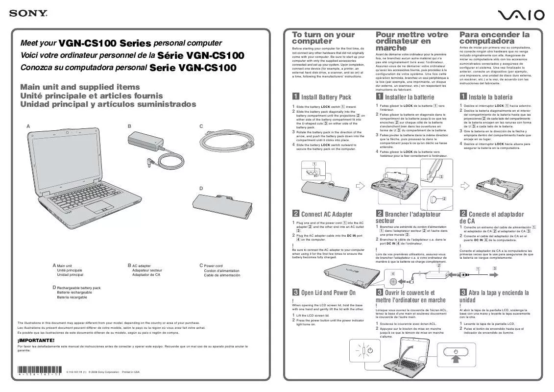 Mode d'emploi SONY VAIO VGN-CS108E/W