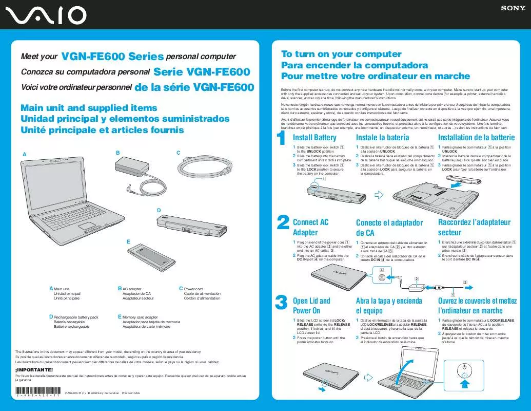 Mode d'emploi SONY VAIO VGN-FE670G