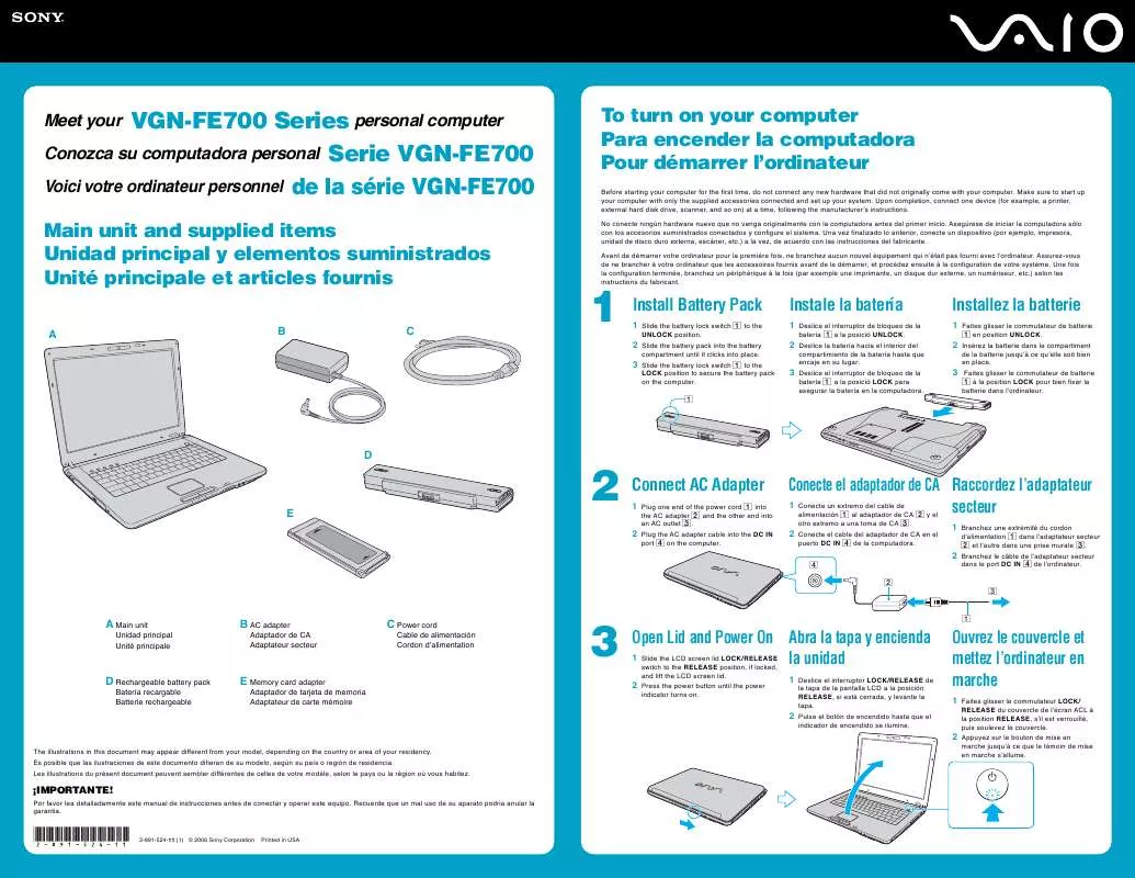 Mode d'emploi SONY VAIO VGN-FE780G