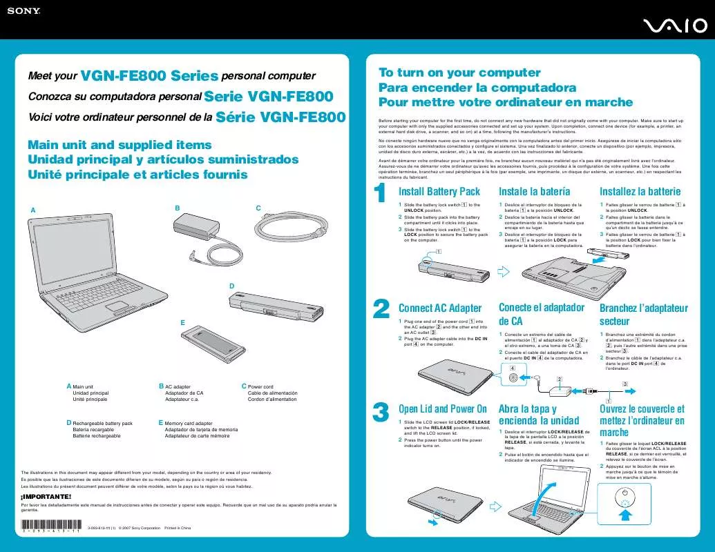 Mode d'emploi SONY VAIO VGN-FE855E