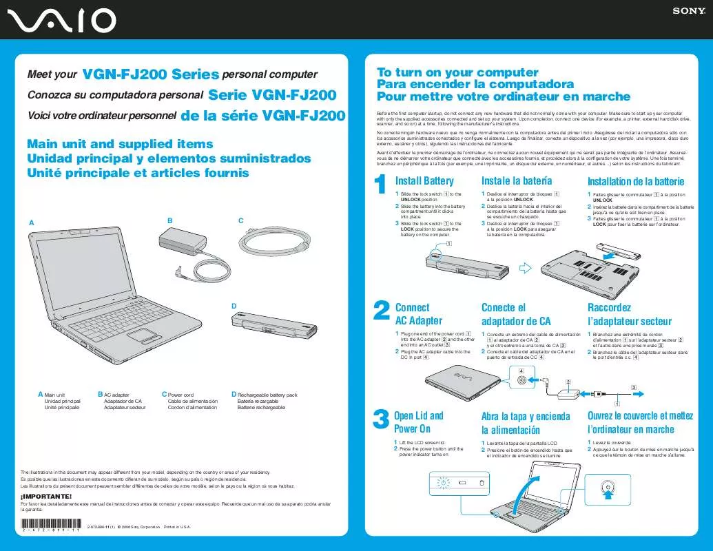 Mode d'emploi SONY VAIO VGN-FJ250PB