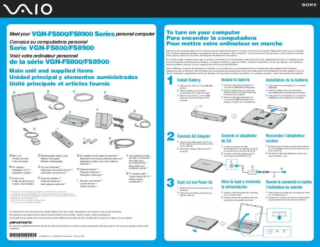 Mode d'emploi SONY VAIO VGN-FS810/W