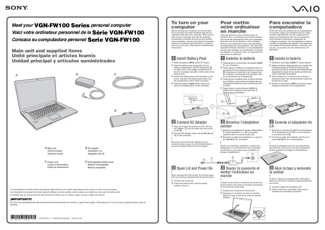 Mode d'emploi SONY VAIO VGN-FW130E