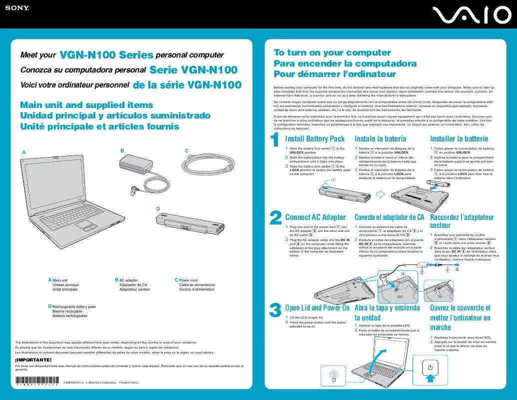 Mode d'emploi SONY VAIO VGN-N110G/W