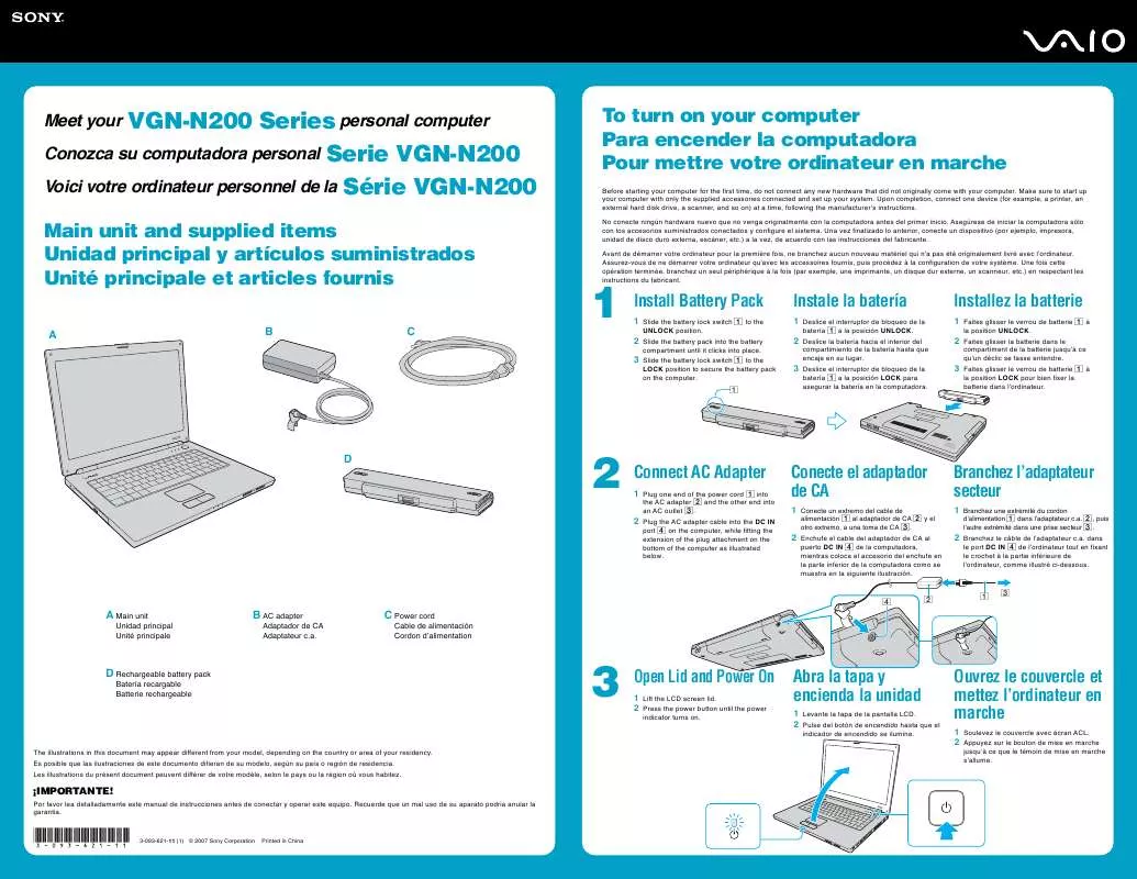 Mode d'emploi SONY VAIO VGN-N220E/B