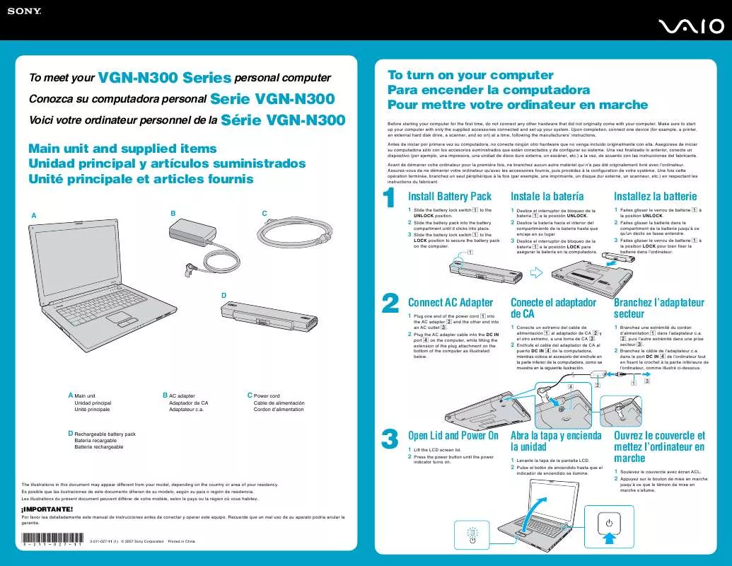 Mode d'emploi SONY VAIO VGN-N320E/W