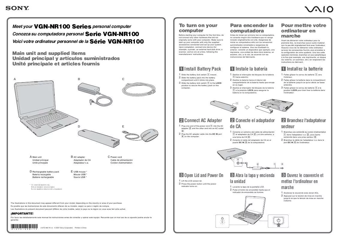 Mode d'emploi SONY VAIO VGN-NR110E