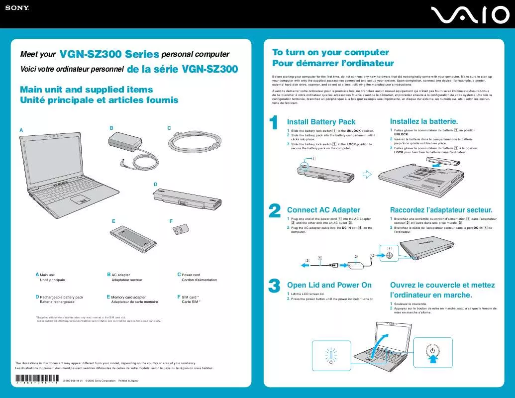 Mode d'emploi SONY VAIO VGN-SZ320P/B