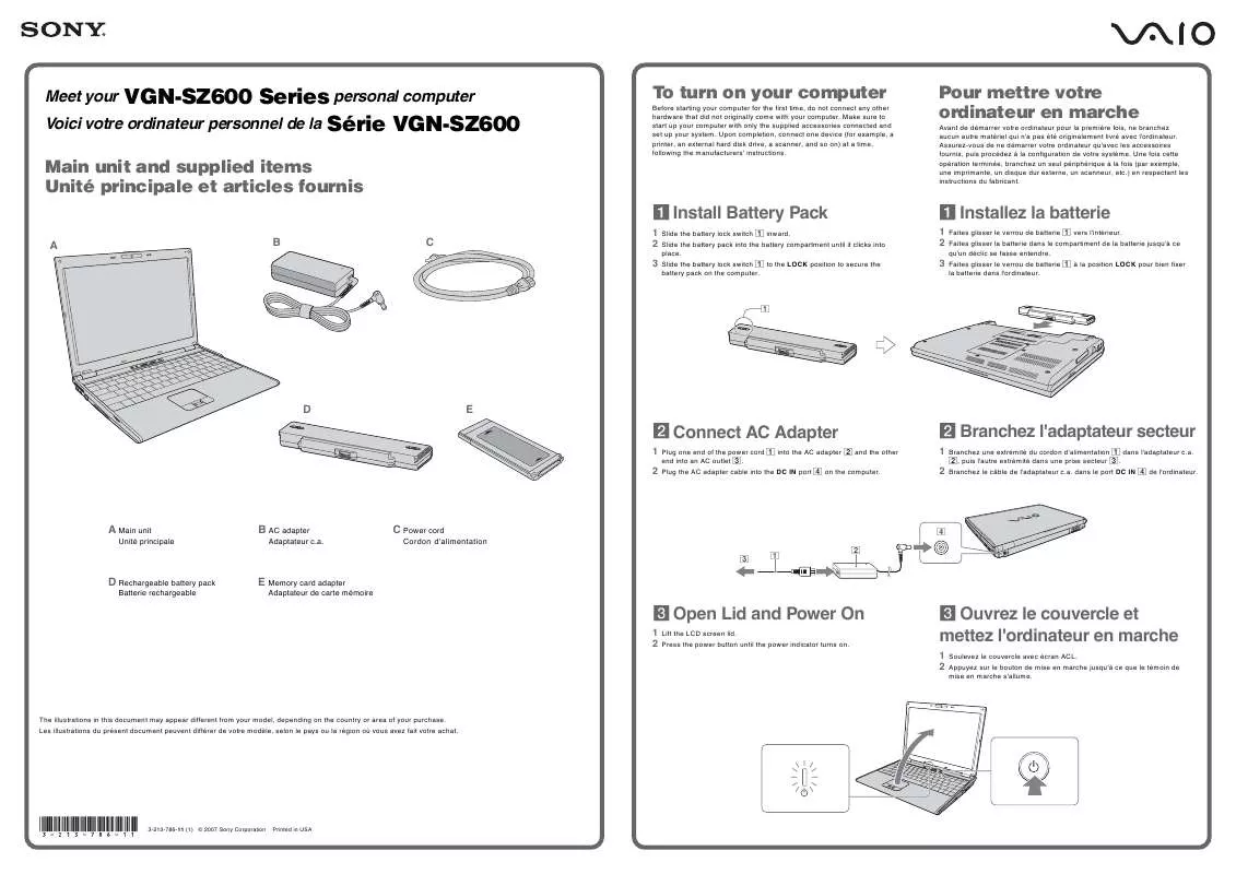 Mode d'emploi SONY VAIO VGN-SZ640N