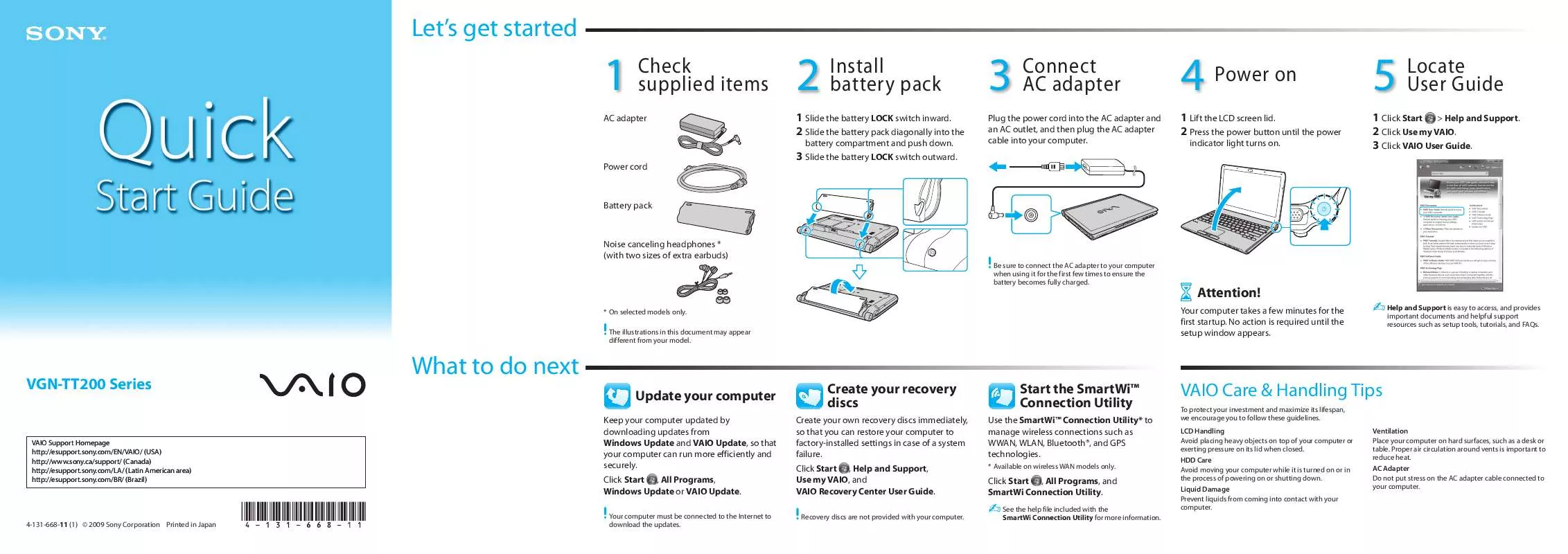 Mode d'emploi SONY VAIO VGN-TT250N/B