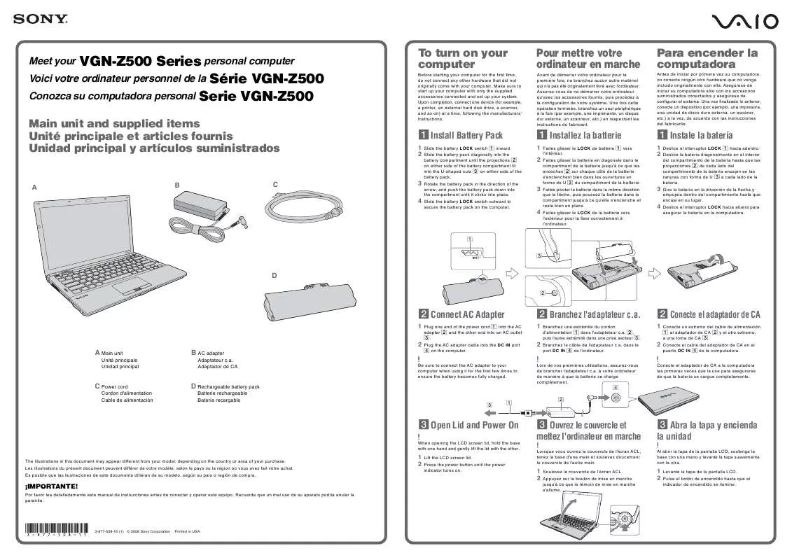 Mode d'emploi SONY VAIO VGN-Z520N/B