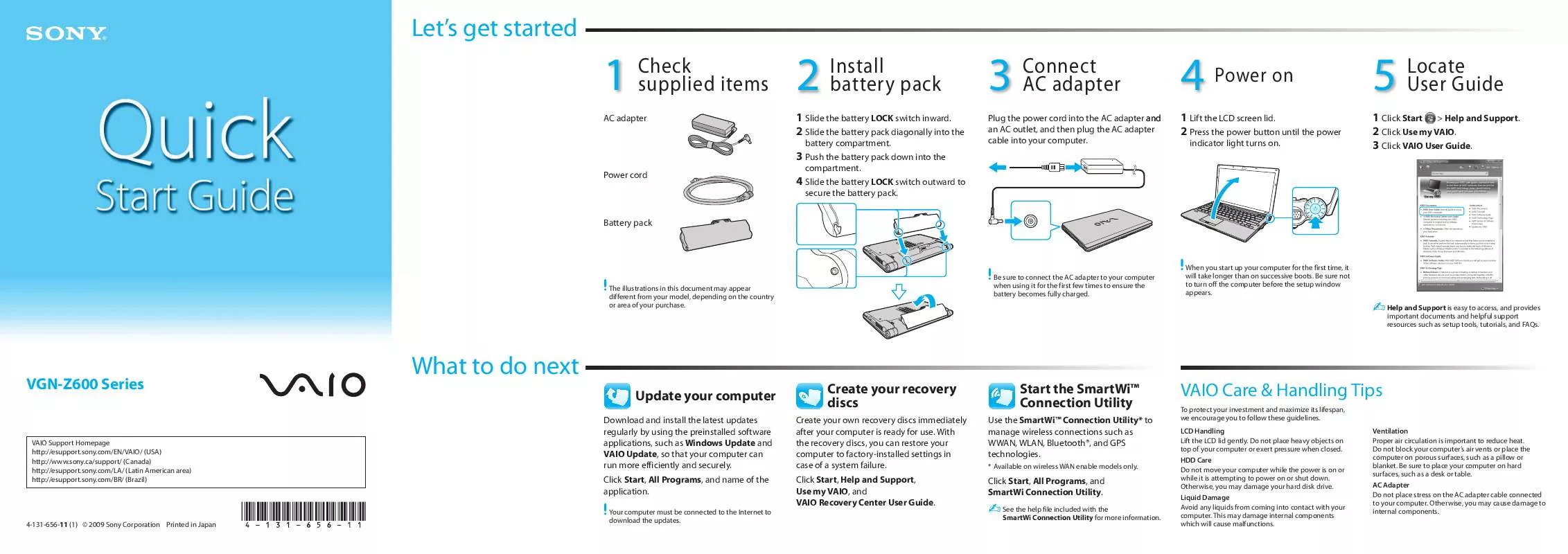 Mode d'emploi SONY VAIO VGN-Z620N/B