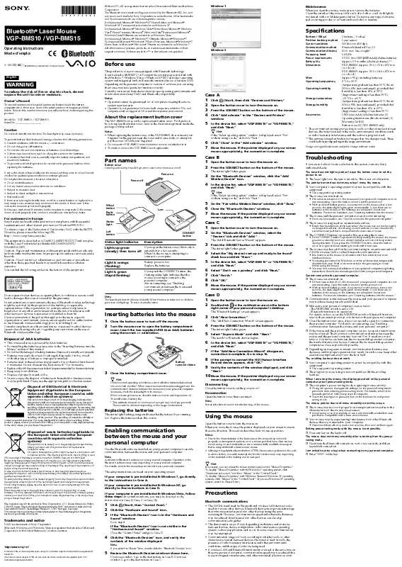 Mode d'emploi SONY VGP-BMS15C