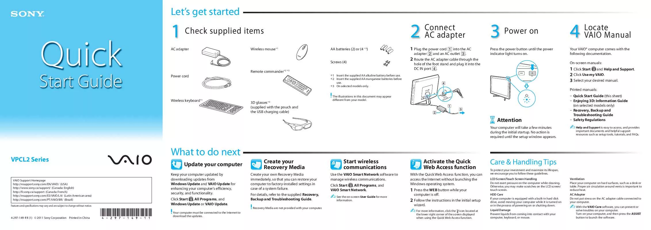 Mode d'emploi SONY VAIO VPC-L231FX/W