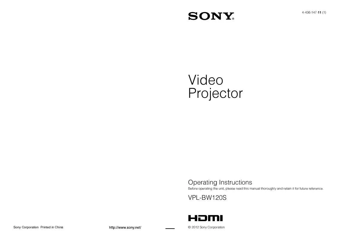 Mode d'emploi SONY VPL-BW120S