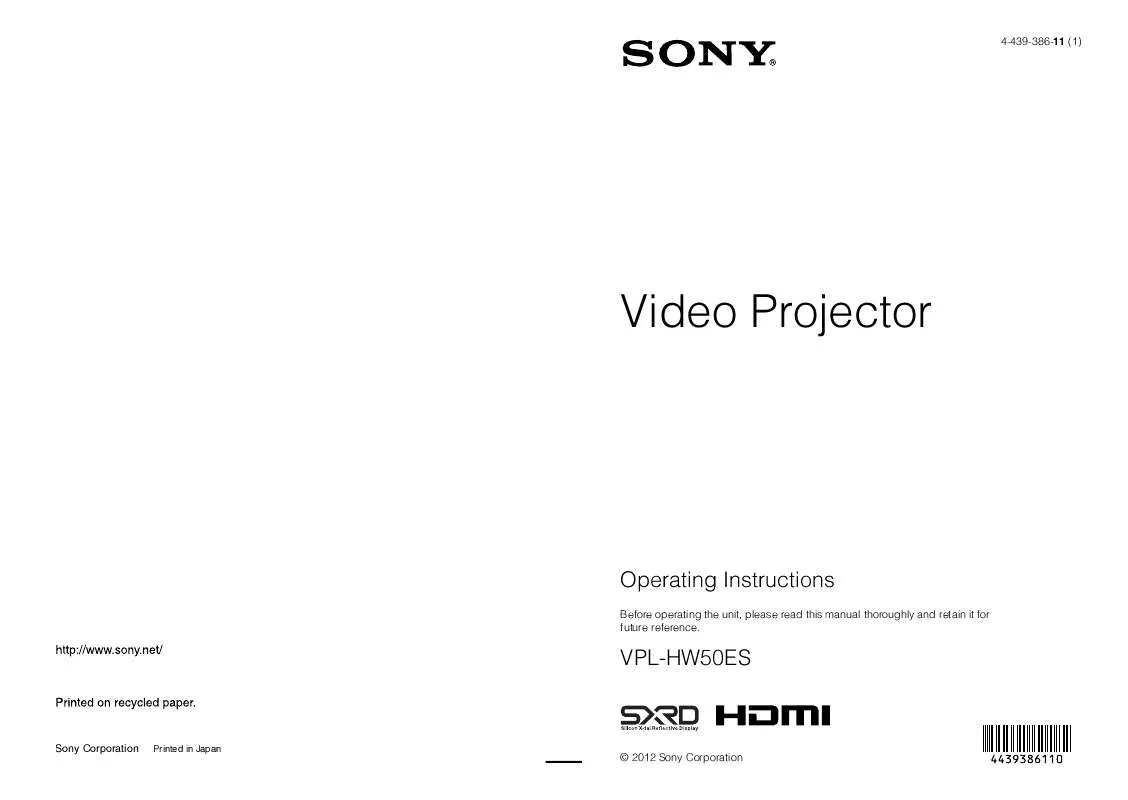 Mode d'emploi SONY VPL-HW50ES