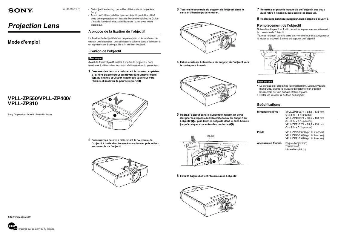 Mode d'emploi SONY VPLL-ZP310