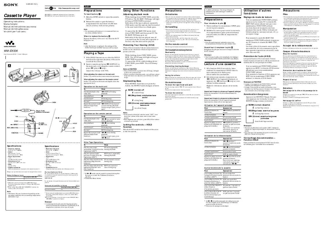 Mode d'emploi SONY WM-EX506