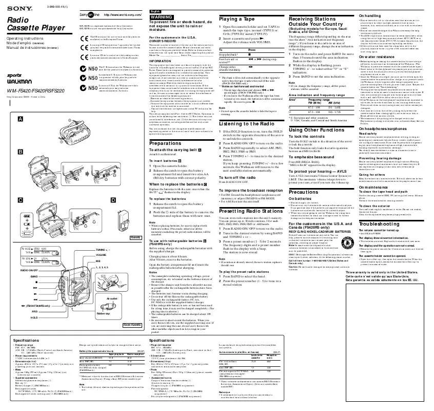 Mode d'emploi SONY WM-FS220