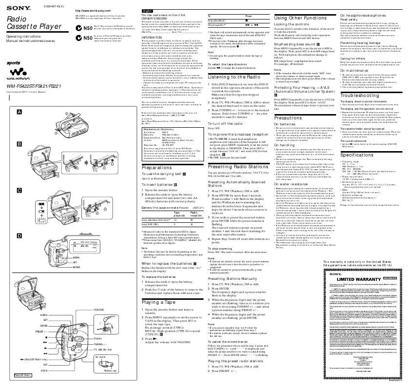 Mode d'emploi SONY WM-FS422ST