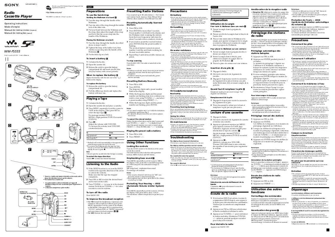 Mode d'emploi SONY WM-FS555