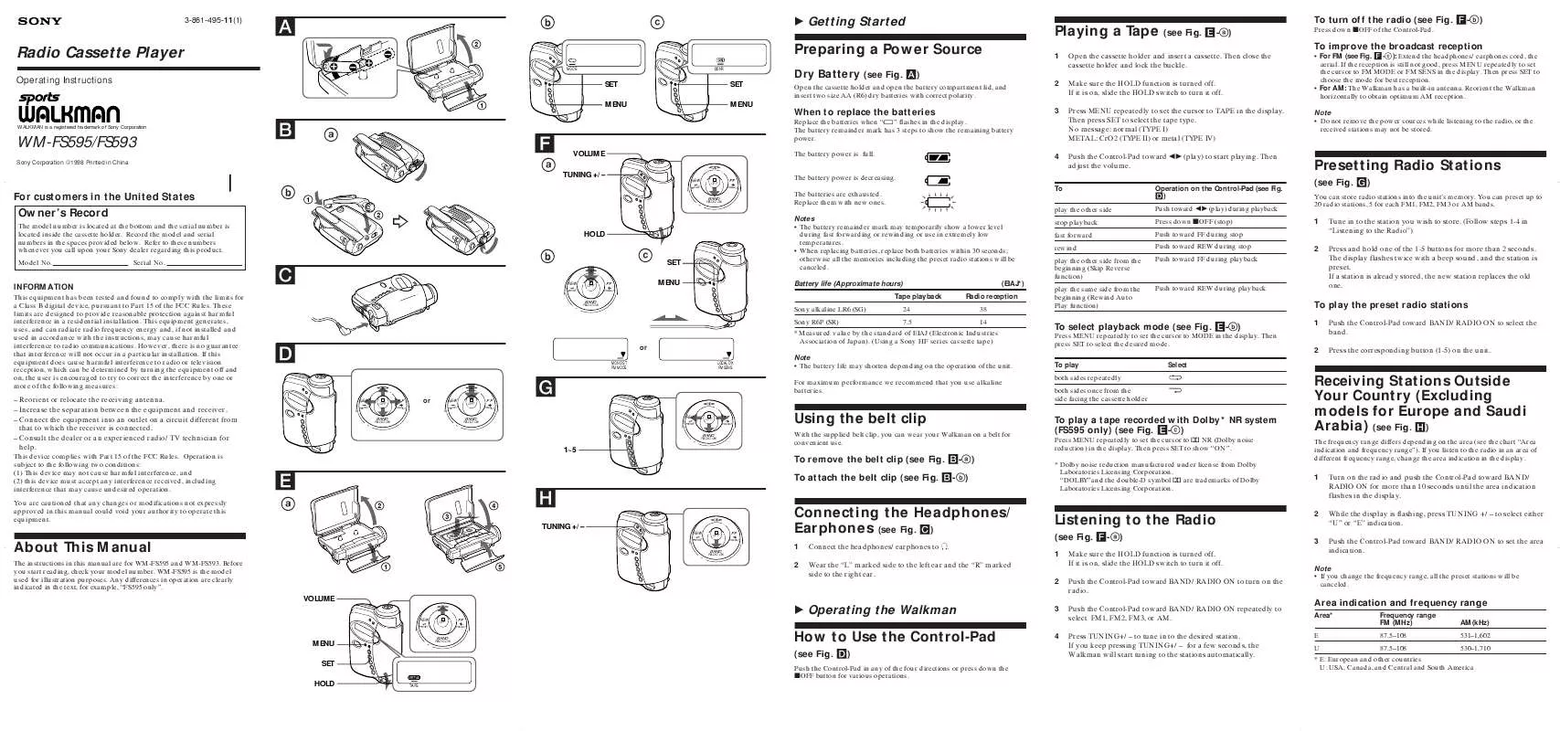 Mode d'emploi SONY WM-FS595