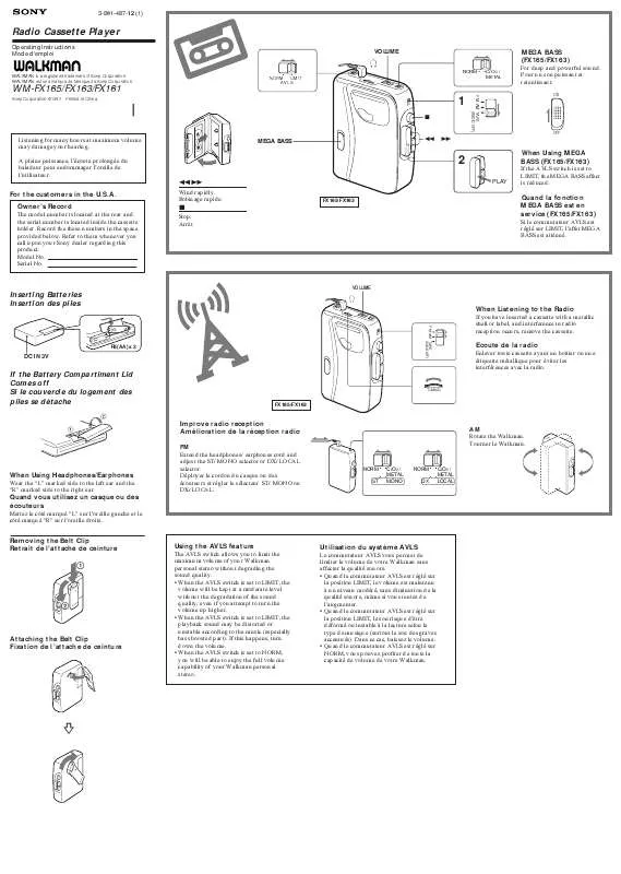 Mode d'emploi SONY WM-FX165