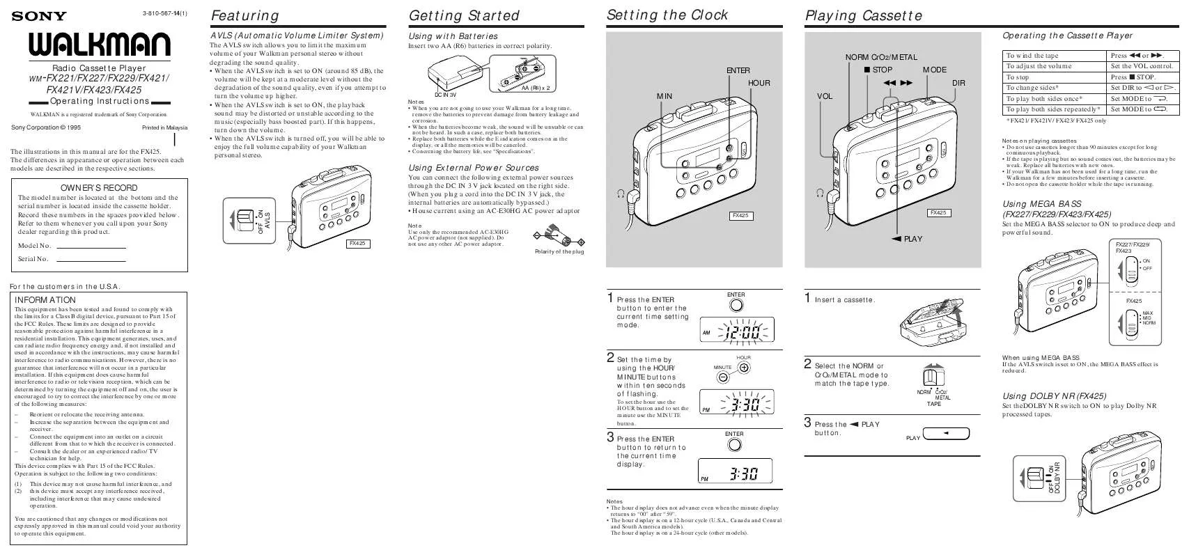 Mode d'emploi SONY WM-FX221