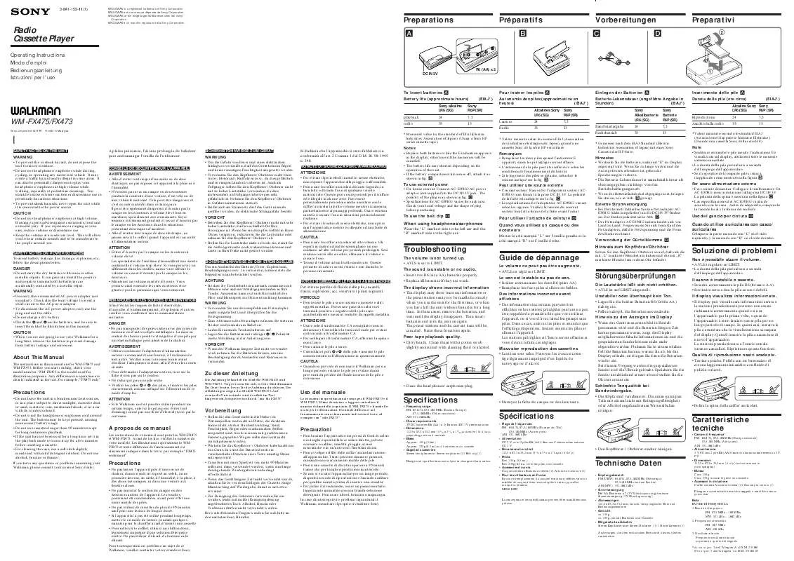 Mode d'emploi SONY WM-FX475