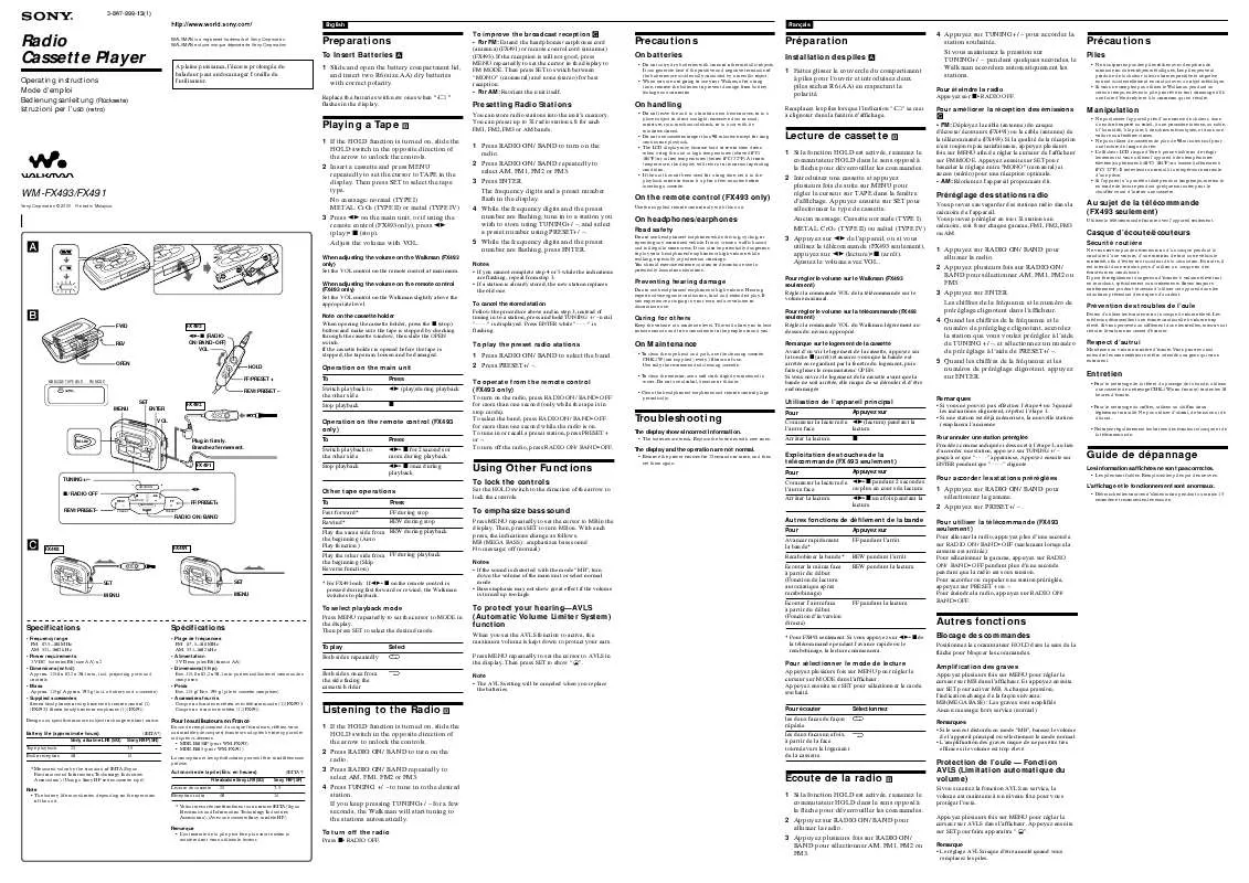 Mode d'emploi SONY WM-FX493