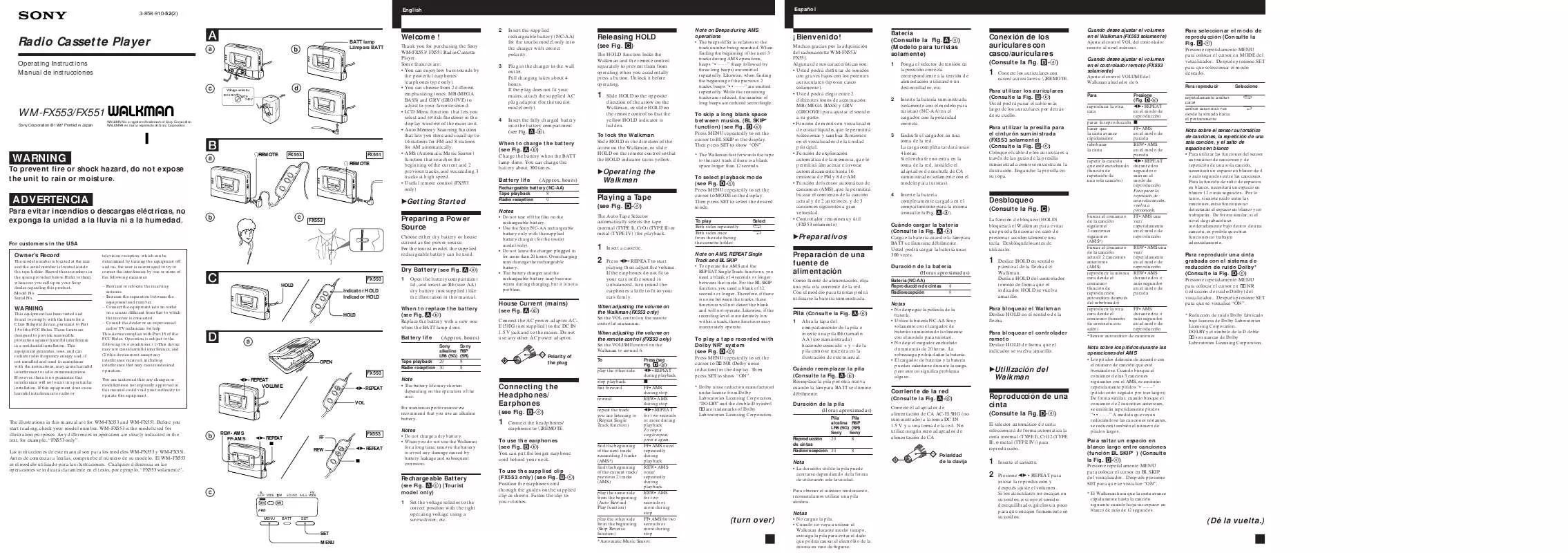 Mode d'emploi SONY WM-FX551