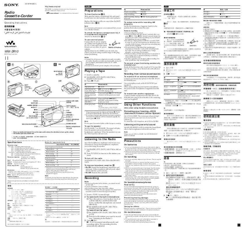 Mode d'emploi SONY WM-SR10