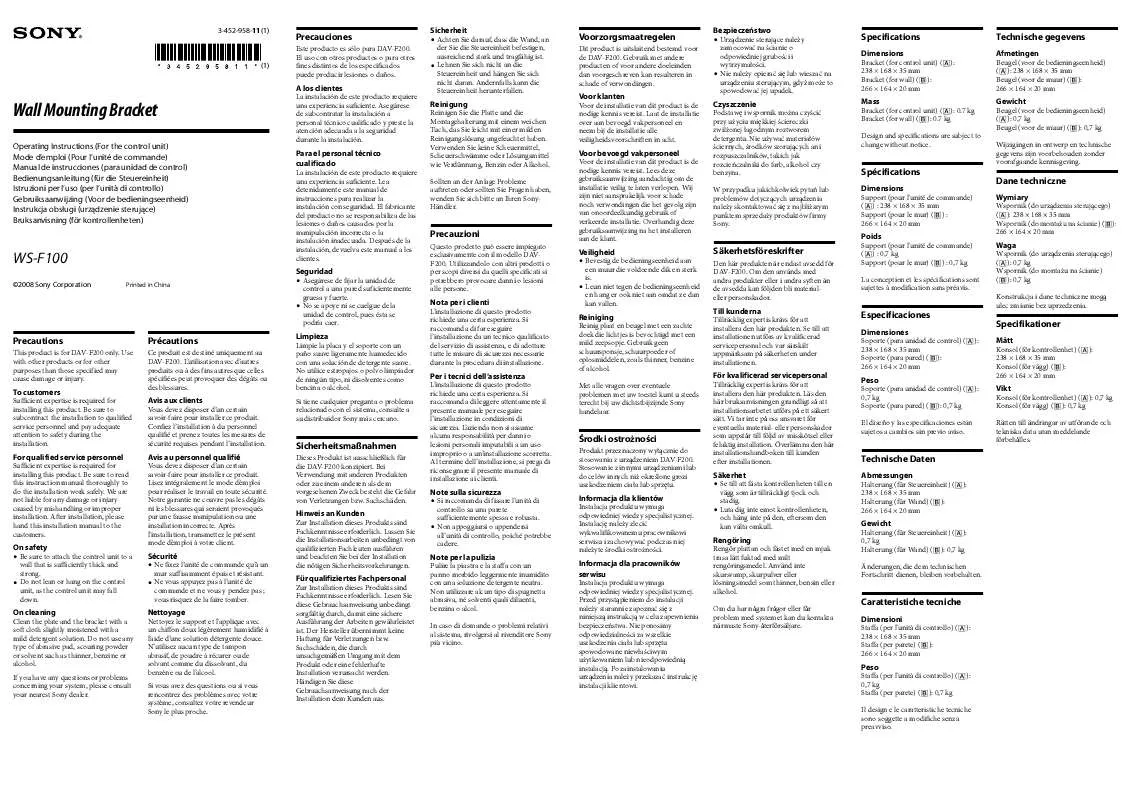 Mode d'emploi SONY WS-F100