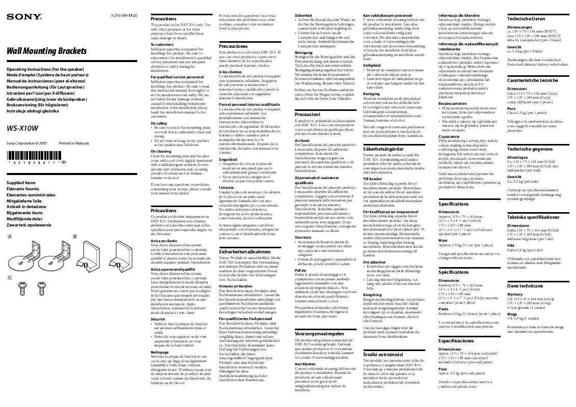 Mode d'emploi SONY WS-X10W