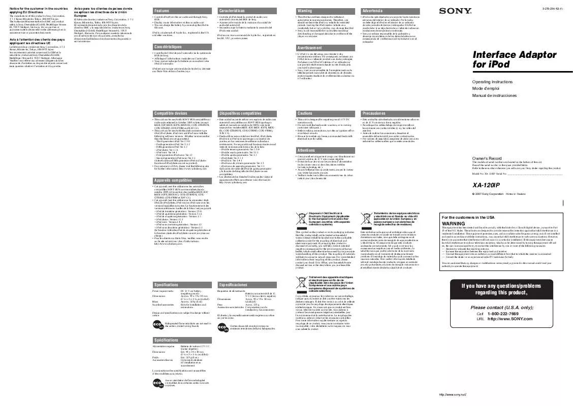 Mode d'emploi SONY XA-120IP