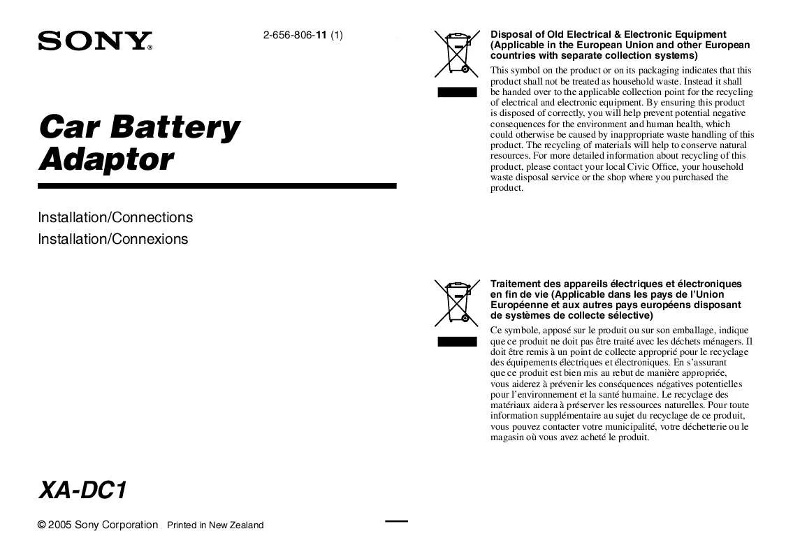 Mode d'emploi SONY XA-DC1