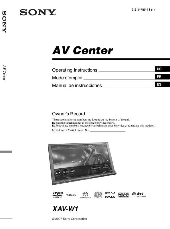 Mode d'emploi SONY XAV-W1