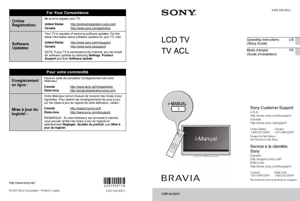 Mode d'emploi SONY XBR-84X900