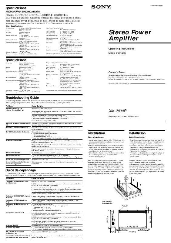 Mode d'emploi SONY XM-2000R