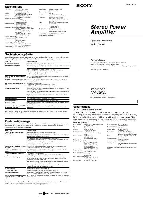 Mode d'emploi SONY XM-255EX