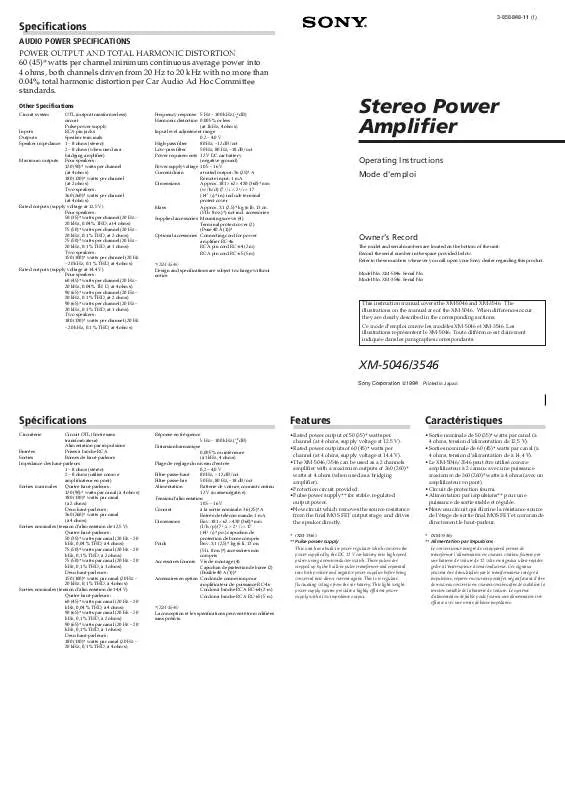 Mode d'emploi SONY XM-3546