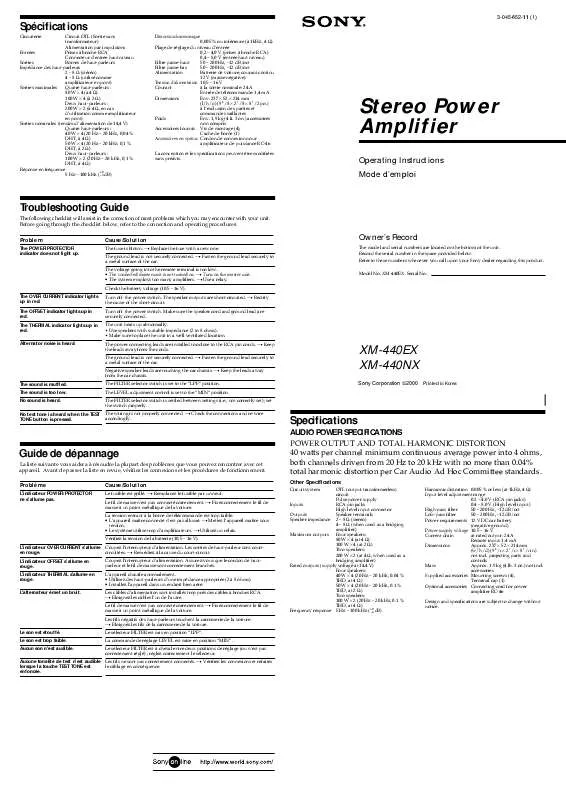 Mode d'emploi SONY XM-440EX