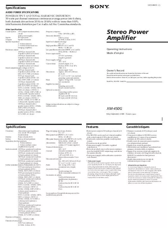 Mode d'emploi SONY XM-450G